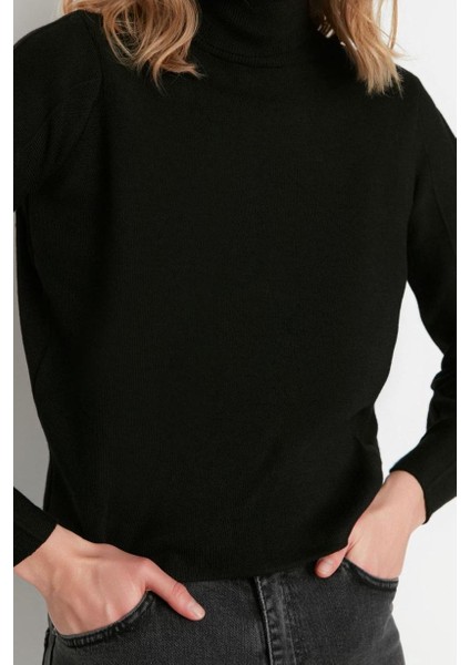 Kadın Moda Şık Regular Balıkçı Yaka Uzun Kol Düz Basic Balıkçı Yaka Triko Kazak