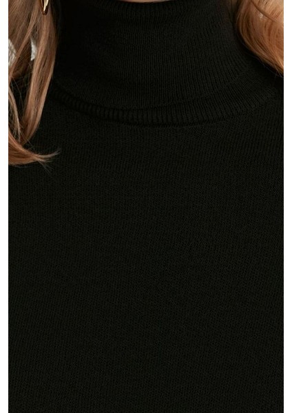Kadın Moda Şık Regular Balıkçı Yaka Uzun Kol Düz Basic Balıkçı Yaka Triko Kazak