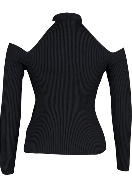 Kadın Büyük Beden Moda Şık Regular Choker Yaka Uzun Kol Düz Yaka Detaylı Ince Triko Kazak