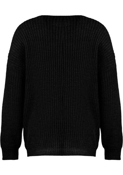 Kadın Büyük Beden Moda Şık Uzun Bisiklet Yaka Uzun Kol Düz Bağlama Detaylı Triko Kazak