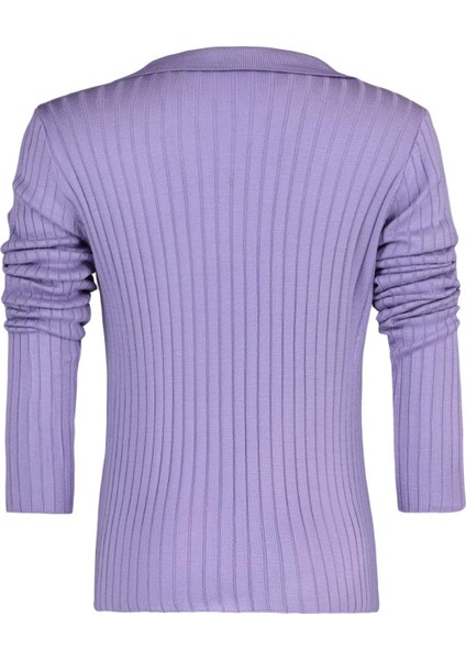 Kadın Moda Şık Regular Polo Yaka Uzun Kol Düz Kol Ucu Detaylı Polo Yaka Triko Kazak