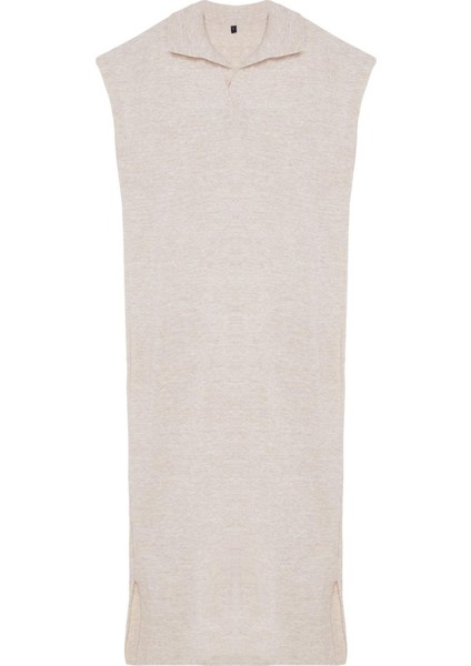 Kadın Tesettür Moda Şık Uzun Polo Yaka Uzun Kol Düz Uzun Triko Süveter Elbise