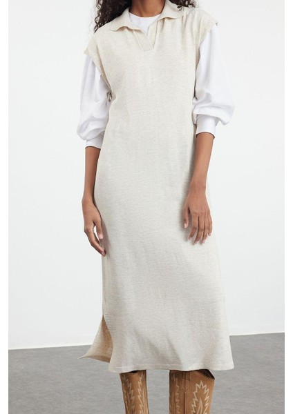 Kadın Tesettür Moda Şık Uzun Polo Yaka Uzun Kol Düz Uzun Triko Süveter Elbise fiyatları