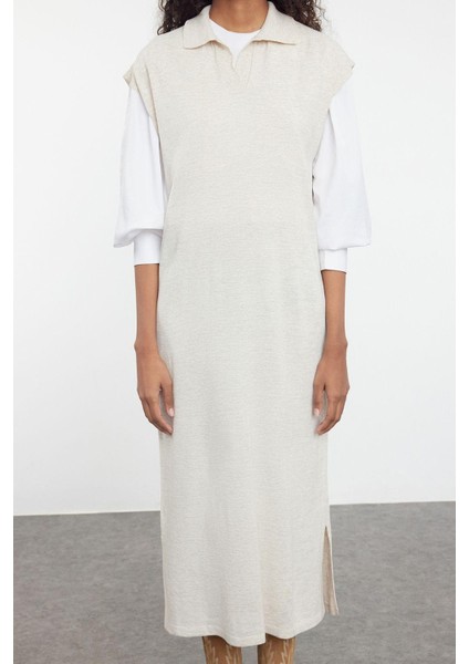 Kadın Tesettür Moda Şık Uzun Polo Yaka Uzun Kol Düz Uzun Triko Süveter Elbise fırsatları