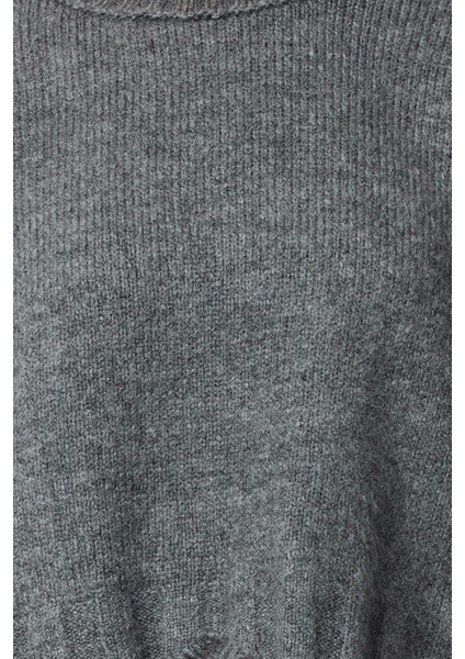 Kadın Moda Şık Crop Bisiklet Yaka Uzun Kol Düz Crop Süper Geniş Kalıp Yumuşak Dokulu Triko Kazak