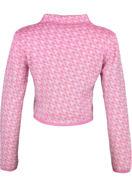 Kadın Moda Şık Crop Polo Yaka Uzun Kol Kazayağı Crop Yaka Detaylı Triko Hırka