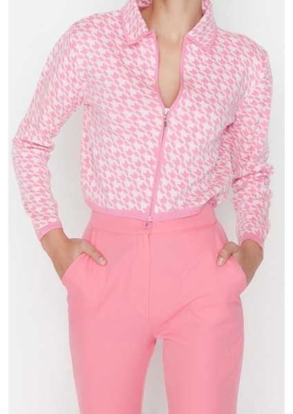 Kadın Moda Şık Crop Polo Yaka Uzun Kol Kazayağı Crop Yaka Detaylı Triko Hırka fırsatları