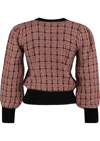 Kadın Moda Şık Regular Bisiklet Yaka Uzun Kol Dokulu Simli Tüvit Görünümlü Triko Kazak