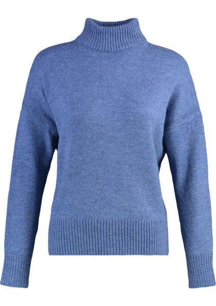 Kadın Moda Şık Regular Dik Yaka Uzun Kol Düz Geniş Kalıp Yumuşak Dokulu Triko Kazak