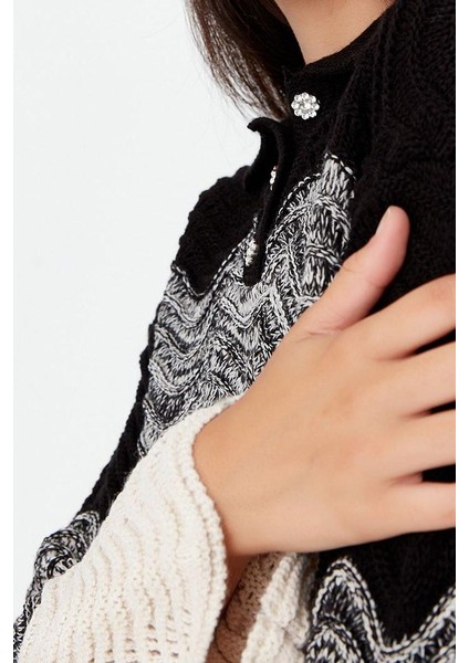 Kadın Moda Şık Crop Polo Yaka Uzun Kol Renk Bloklu Crop Mücevher Düğmeli Triko Kazak fırsatları
