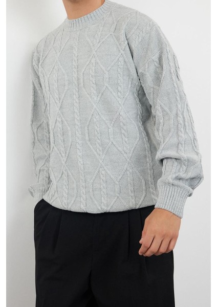 Erkek Moda Şık Regular Bisiklet Yaka Uzun Kol Saç Örgü Oversize Triko Kazak modelleri