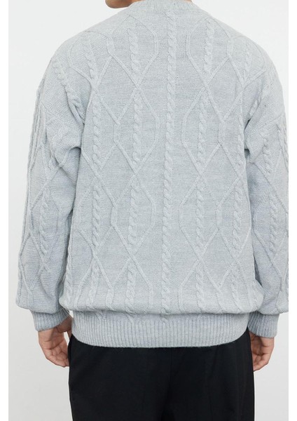 Erkek Moda Şık Regular Bisiklet Yaka Uzun Kol Saç Örgü Oversize Triko Kazak indirimleri