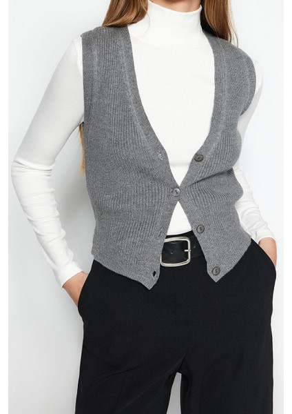 Kadın Moda Şık Regular V Yaka Uzun Kol Düz Premium Iplik Özel Iplik Triko Yelek fırsatları