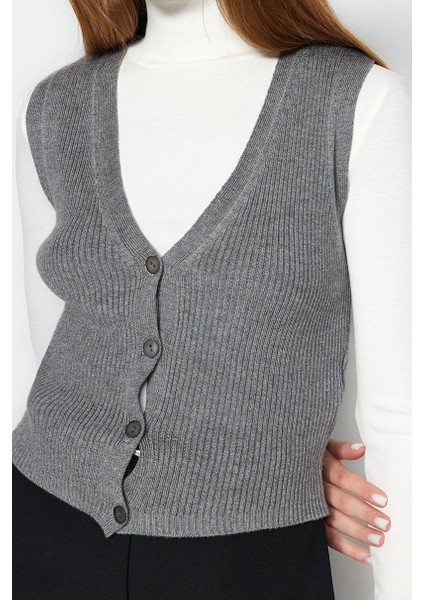 Kadın Moda Şık Regular V Yaka Uzun Kol Düz Premium Iplik Özel Iplik Triko Yelek indirimleri