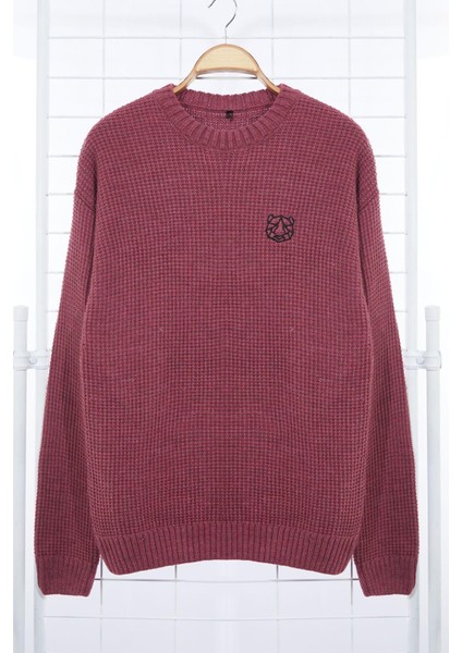 Erkek Moda Şık Standart Bisiklet Yaka Uzun Kol Dokulu Fl Erkek Oversize Dokulu Triko Kazak
