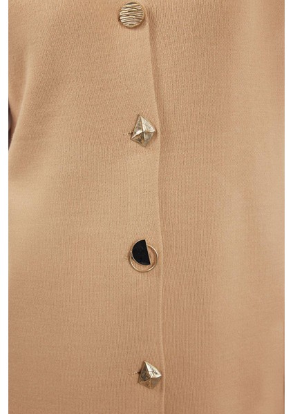 Kadın Tesettür Moda Şık Regular V Yaka Uzun Kol Düz Aksesuar Düğmeli Triko Süveter Yelek indirimleri