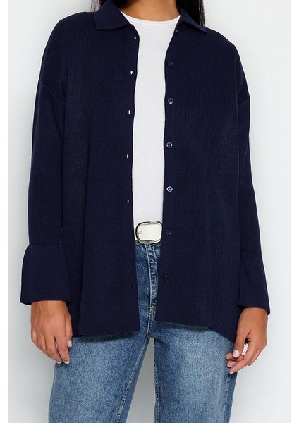 Kadın Moda Şık Tesettür Regular Polo Yaka Relaxed Ribana Triko Hırka