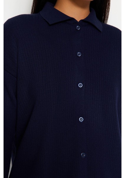 Kadın Moda Şık Tesettür Regular Polo Yaka Relaxed Ribana Triko Hırka