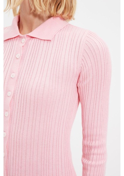 Kadın Moda Şık Regular Polo Yaka Slim Fitilli Polo Yaka Triko Hırka indirimleri