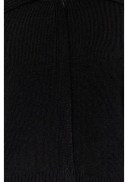 Kadın Moda Şık Regular Polo Yaka Regular Yumuşak Dokulu Fermuarlı Devrik Yaka Triko Hırka