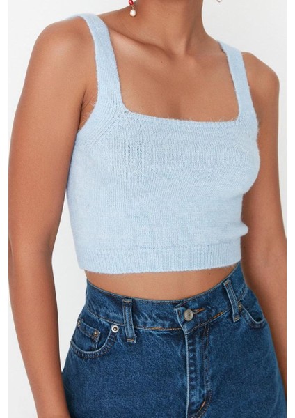 Kadın Moda Şık Crop Bisiklet Yaka Slim Crop Yumuşak Dokulu Bluz-Hırka Triko Takım