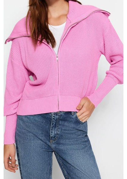 Kadın Moda Şık Regular Devrik Yaka Oversize Geniş Kalıp Devrik Yaka Fermuarlı Triko Hırka fiyatları