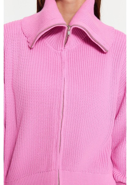 Kadın Moda Şık Regular Devrik Yaka Oversize Geniş Kalıp Devrik Yaka Fermuarlı Triko Hırka indirimleri