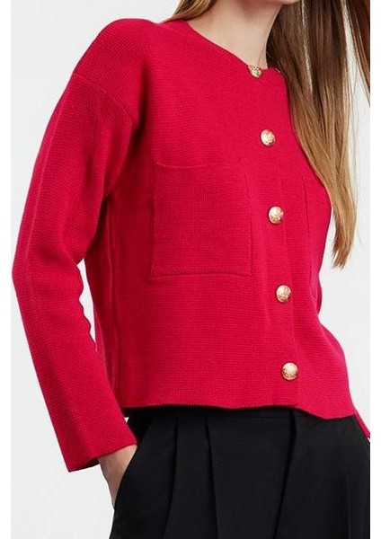Kadın Moda Şık Regular Bisiklet Yaka Regular Düğme Detaylı Ceket Görünümlü Triko Hırka modelleri