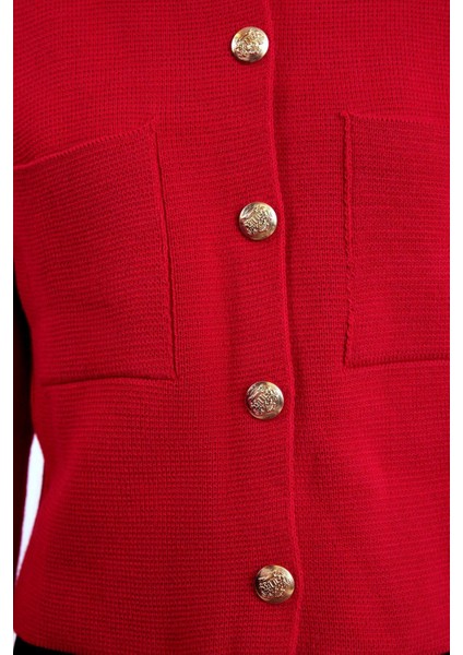 Kadın Moda Şık Regular Bisiklet Yaka Regular Düğme Detaylı Ceket Görünümlü Triko Hırka indirimleri