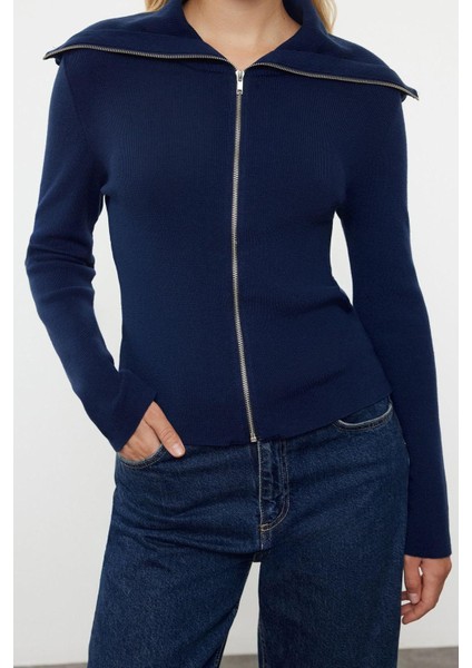 Kadın Moda Şık Regular Devrik Yaka Slim Premium Iplik Basic Triko Hırka