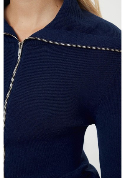 Kadın Moda Şık Regular Devrik Yaka Slim Premium Iplik Basic Triko Hırka