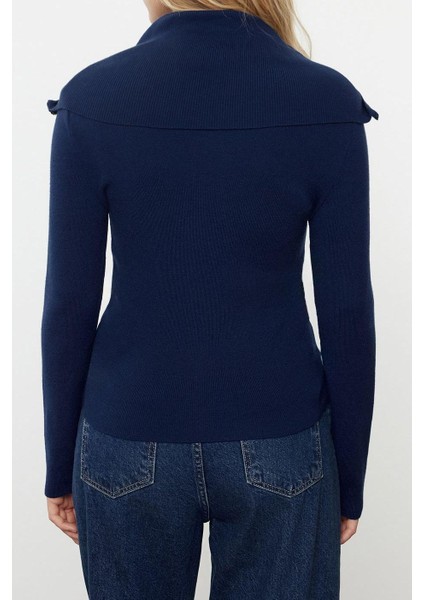 Kadın Moda Şık Regular Devrik Yaka Slim Premium Iplik Basic Triko Hırka