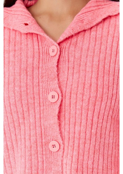 Kadın Moda Şık Crop Dik Yaka Regular Crop Yumuşak Dokulu Dik Yaka Triko Hırka