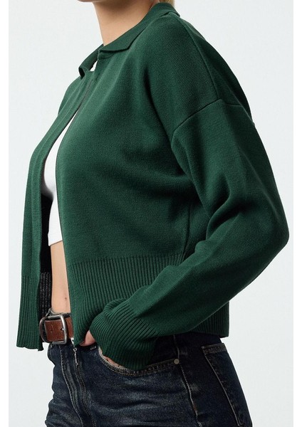 Kadın Moda Şık Regular Polo Yaka Regular Polo Yaka Fermuar Detaylı Triko Hırka fiyatları