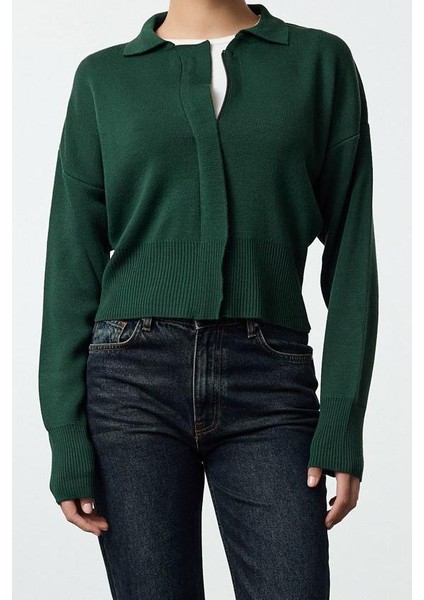 Kadın Moda Şık Regular Polo Yaka Regular Polo Yaka Fermuar Detaylı Triko Hırka modelleri