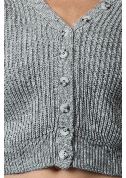 Kadın Moda Şık Crop V Yaka Regular V Yaka Crop Triko Hırka