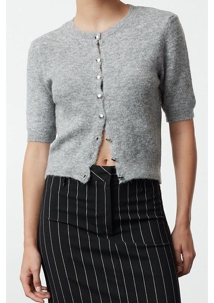 Kadın Moda Şık Crop Bisiklet Yaka Regular Crop Pamuklu Yünlü Triko Hırka fiyatları