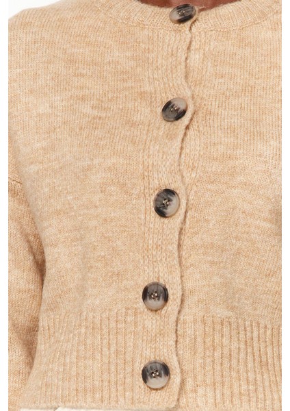 Kadın Moda Şık Crop Bisiklet Yaka Regular Crop Yumuşak Dokulu Düğmeli Triko Hırka