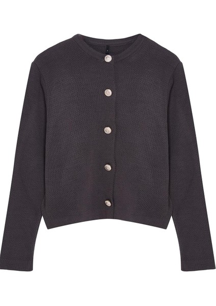 Kadın Moda Şık Regular Bisiklet Yaka Regular Basic Ceket Görünümlü Triko Hırka