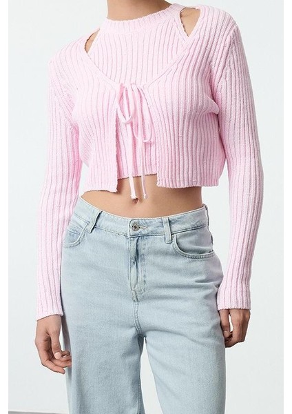 Kadın Moda Şık Crop V Yaka Slim Crop Bluz-Hırka Takım Triko Hırka fiyatları
