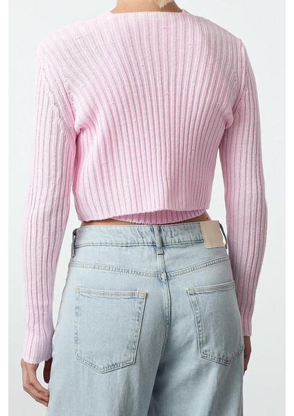 Kadın Moda Şık Crop V Yaka Slim Crop Bluz-Hırka Takım Triko Hırka indirimleri