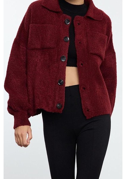 Kadın Moda Şık Regular Polo Yaka Regular Yumuşak Dokulu Mont Görünümlü Triko Hırka fiyatları