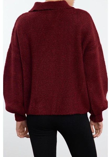 Kadın Moda Şık Regular Polo Yaka Regular Yumuşak Dokulu Mont Görünümlü Triko Hırka indirimleri