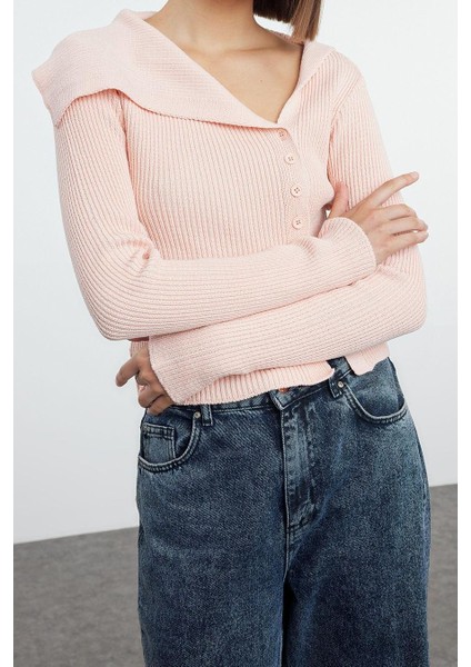 Kadın Moda Şık Regular Asimetrik Yaka Slim Premium Iplik Triko Hırka