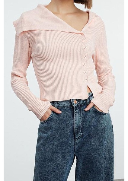 Kadın Moda Şık Regular Asimetrik Yaka Slim Premium Iplik Triko Hırka