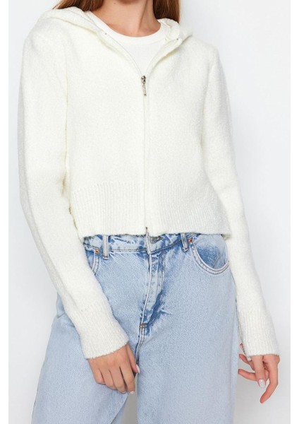 Kadın Moda Şık Crop Kapüşonlu Regular Crop Kapüşonlu Buklet Triko Hırka fiyatları