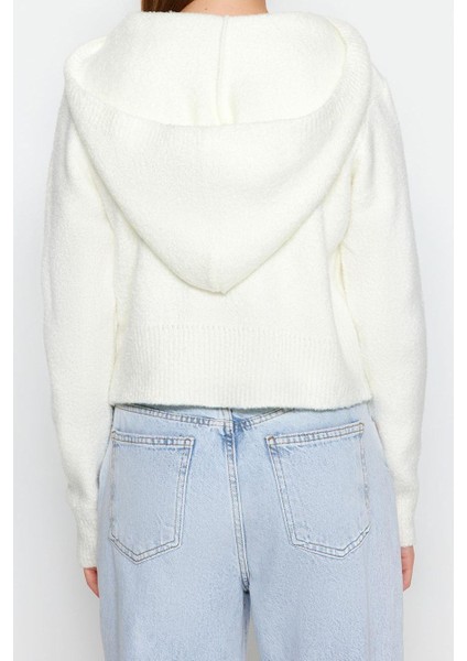 Kadın Moda Şık Crop Kapüşonlu Regular Crop Kapüşonlu Buklet Triko Hırka indirimleri