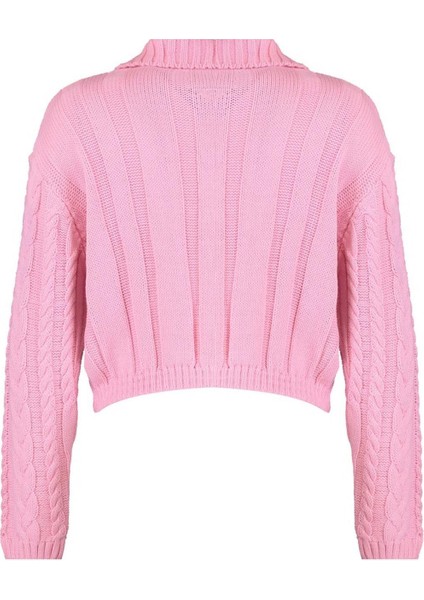Kadın Moda Şık Crop Polo Yaka Regular Crop Polo Yaka Triko Hırka