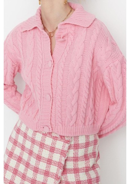 Kadın Moda Şık Crop Polo Yaka Regular Crop Polo Yaka Triko Hırka fiyatları