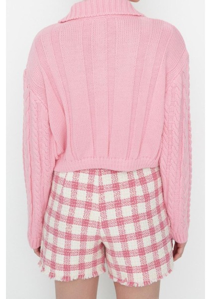 Kadın Moda Şık Crop Polo Yaka Regular Crop Polo Yaka Triko Hırka indirimleri